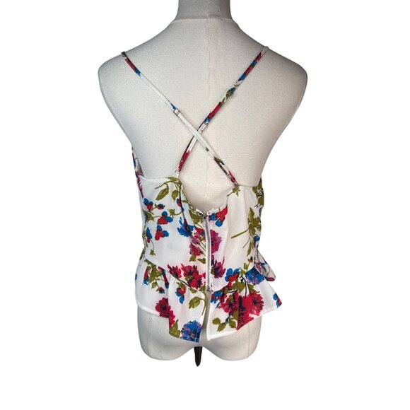 2/$30 Good Luck Gem L Floral Peplum Polyester V-Neck Spaghetti Straps Cross Back - Picture 13 of 14